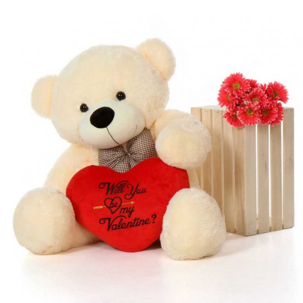 4 Feet Peach Big Bow Teddy Bear holding Will You Be My Valentine heart